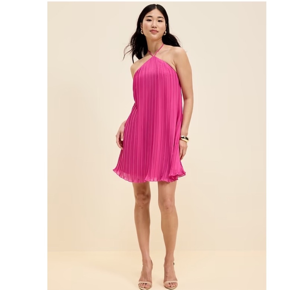 Old Navy The Occasion Pink Pleated Halter Swing Mini Dress Size Large NWT NEW